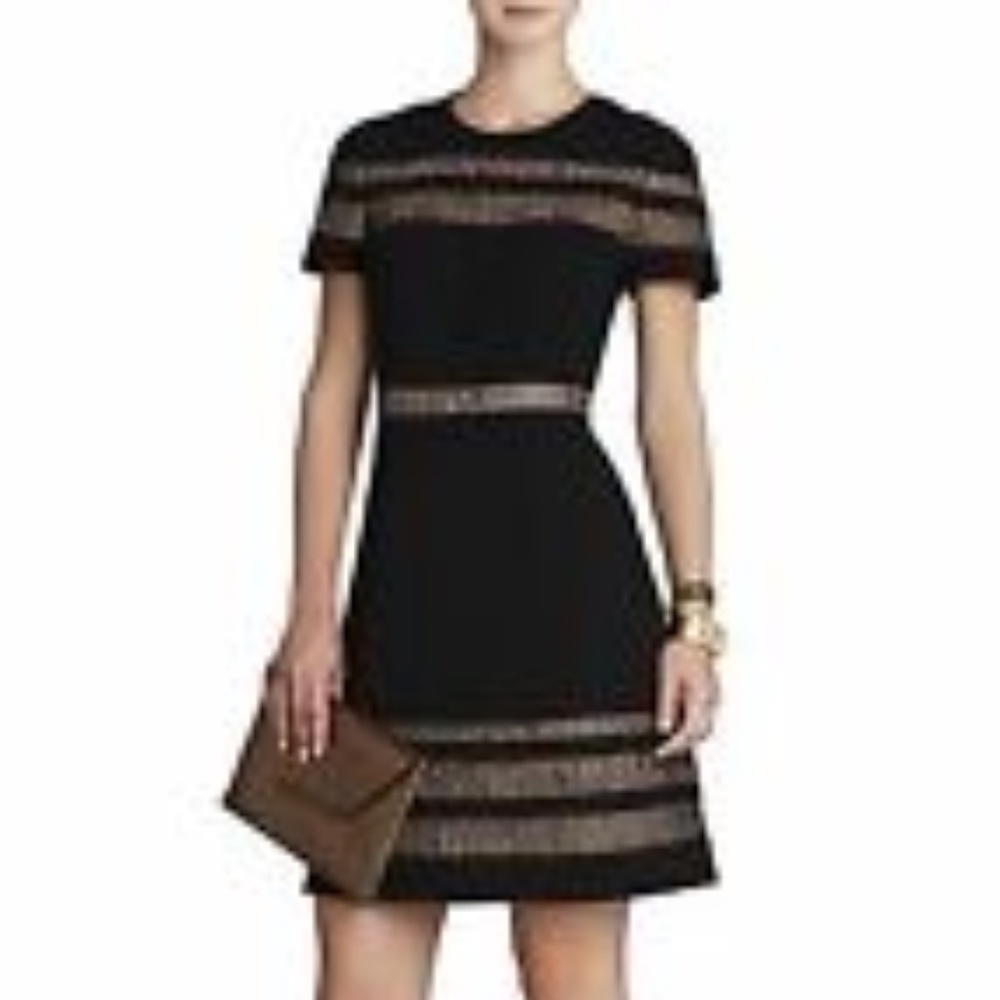 NEW BCBGMAXAZRIA BLACK KALLI LACE INSERT DRESS